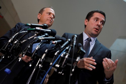 House Select Committee on Intelligence Chairman Rep. Devin Nunes (R-CA) and Ranking Member Rep. Adam Schiff (D-CA) speak with the media about the ongoing Russia investigation on Capitol Hill in Washington, D.C., U.S. March 15, 2017. REUTERS/Aaron P. Bernstein - RC1ABEC21B30