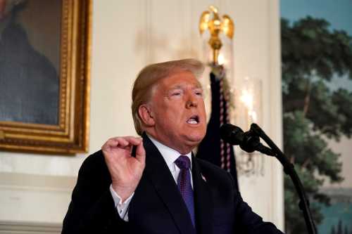 U.S. President Donald Trump makes a statement about Syria at the White House in Washington, U.S., April 13, 2018. REUTERS/Yuri Gripas - RC19863CAF90