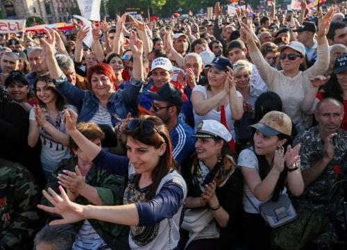 Armenian opposition supporters attend a rally after protest movement leader Nikol Pashinyan announced a nationwide campaign of civil disobedience, at Republic Square in Yerevan, Armenia May 2, 2018. REUTERS/Gleb Garanich - RC1903D6A030