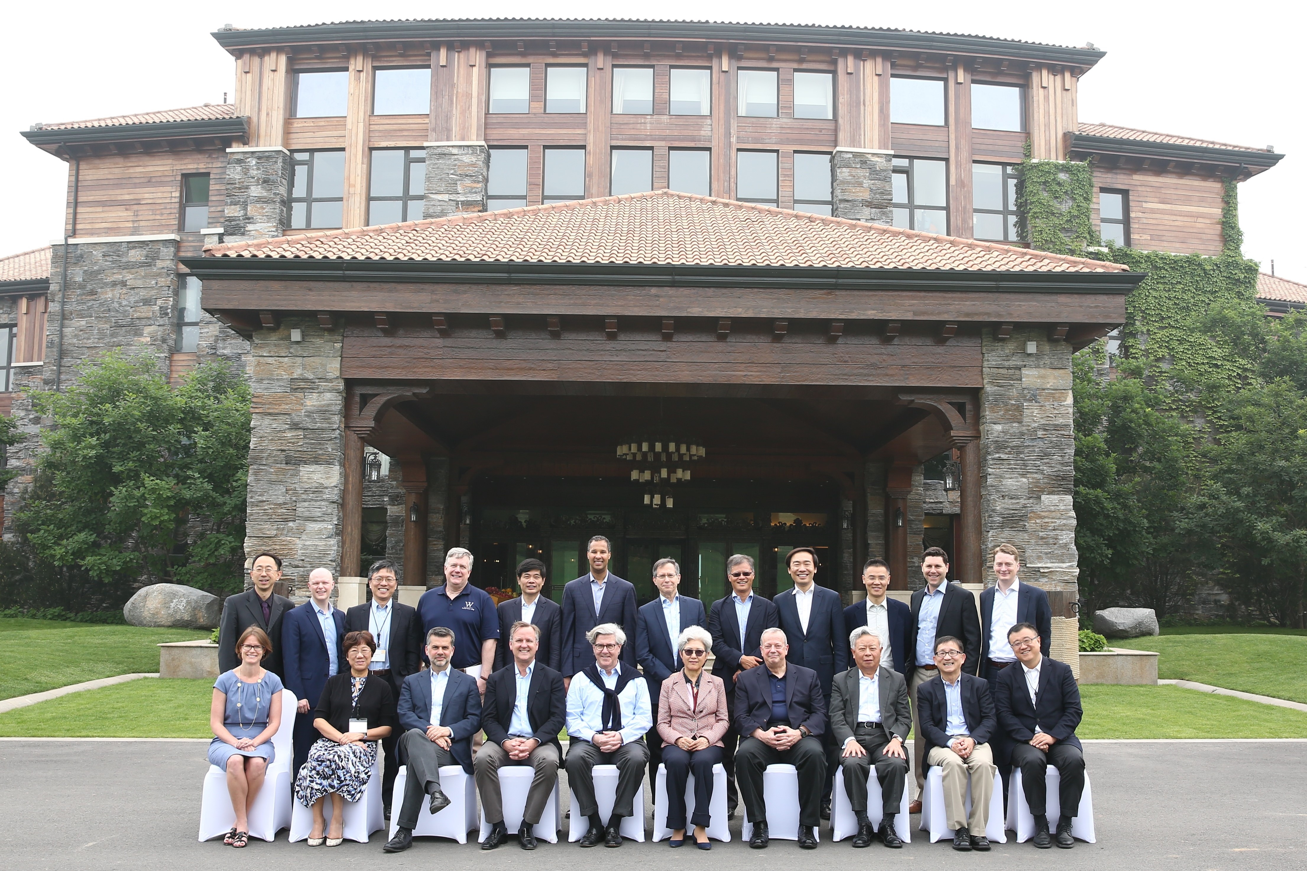 Participants pose for a photo during the third U.S.-China Leaders Forum, hosted by the Brookings John L. Thornton China Center and The Annenberg Foundation Trust at Sunnylands at the Diaoyutai State Guesthouse and Jinhai Lake Resort in Beijing, China, from May 11 to May 13, 2018.