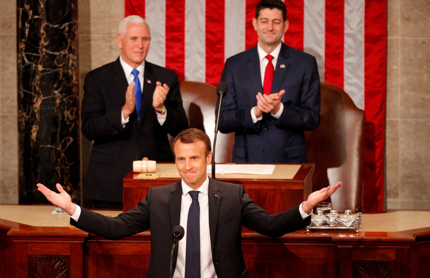 French President Emmanuel Macron arrives to address a joint meeting of Congress in the House chamber of the U.S. Capitol in Washington, U.S., April 25, 2018. REUTERS/Brian Snyder     TPX IMAGES OF THE DAY - RC1A962931B0