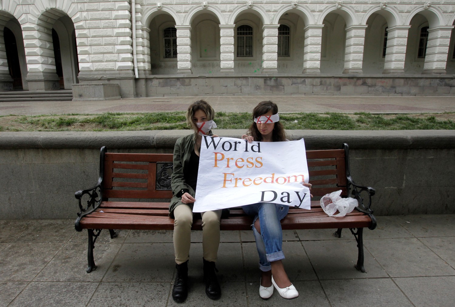 People take part in a flashmob to mark World Press Freedom Day in Tbilisi, May 3, 2012. World Press Freedom Day was proclaimed by the UN General Assembly in December 1993. REUTERS/David Mdzinarishvili
