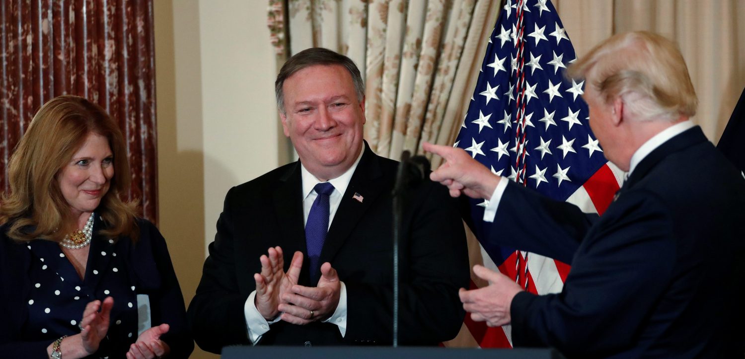 Pompeo is ceremonially sworn in at the State Department in Washington.