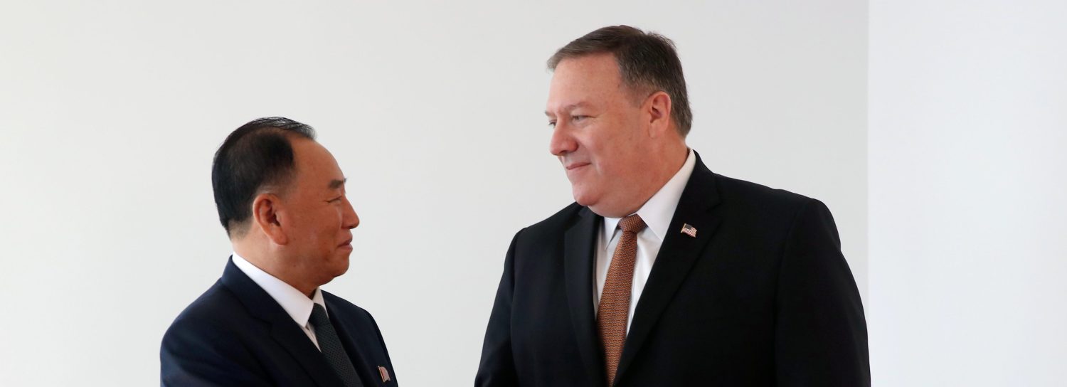 North Korea's envoy Kim Yong Chol shakes hands with U.S. Secretary of State Mike Pompeo during their meeting in New York, U.S., May 31, 2018. REUTERS/Mike Segar     TPX IMAGES OF THE DAY - RC167C3884B0