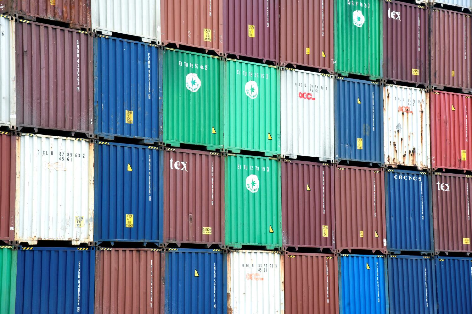 Shipping containers at Pier J at the Port of Long Beach wait for processing in Long Beach, California, U.S., April 4, 2018. REUTERS/Bob Riha Jr. - RC115A3409A0