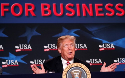 U.S. President Donald Trump speaks during a roundtable on tax cuts for Florida small businesses in Hialeah, Florida, U.S., April 16, 2018. REUTERS/Kevin Lamarque - RC1D875B4E00