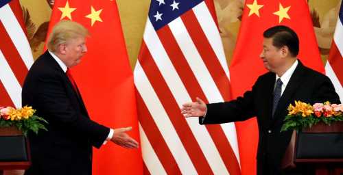 U.S. President Donald Trump and China's President Xi Jinping make joint statements at the Great Hall of the People in Beijing, China, November 9, 2017. REUTERS/Jonathan Ernst - RC16EDA92520
