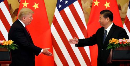 U.S. President Donald Trump and China's President Xi Jinping make joint statements at the Great Hall of the People in Beijing, China, November 9, 2017. REUTERS/Jonathan Ernst - RC16EDA92520