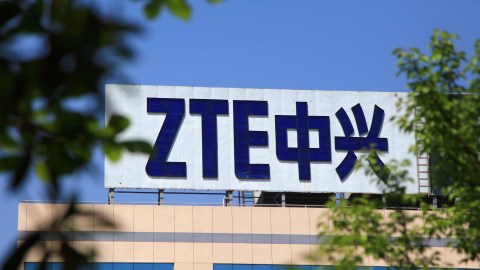The logo of China's ZTE Corp is seen on a building in Nanjing, Jiangsu province, China April 19, 2018. Picture taken April 19, 2018. REUTERS/Stringer  ATTENTION EDITORS - THIS IMAGE WAS PROVIDED BY A THIRD PARTY. CHINA OUT. - RC1E7CC92770