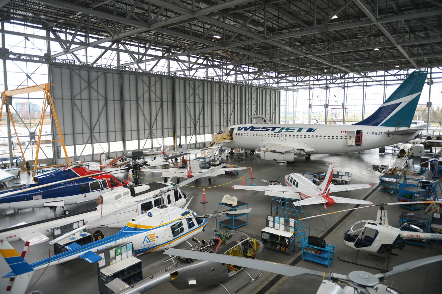RICHMOND,CANADA-MARCH 21,2017: Aerospace Campus of British Columbia Institute of Technology's airplanes and helicopters offer students practical learning, March 21, 2017, Richmond, Canada.