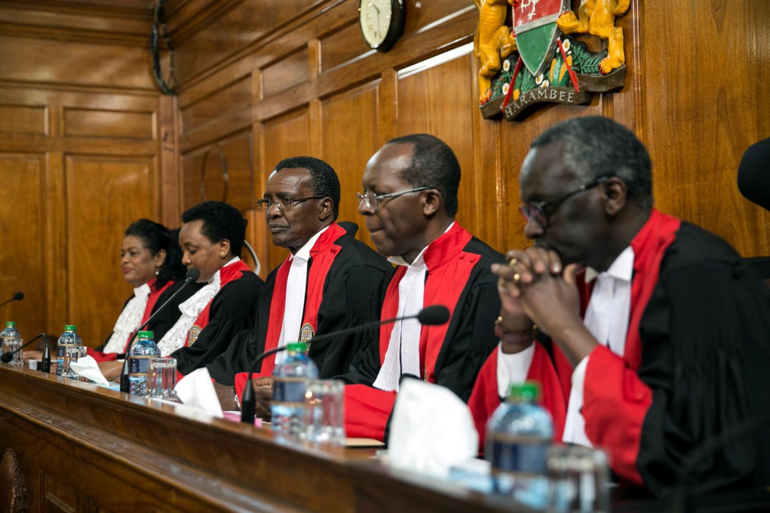 Kenya's Supreme Court judges preside before delivering a detailed ruling laying out their reasons for annulling last month's presidential election in Kenya's Supreme Court in Nairobi, Kenya September 20, 2017. REUTERS/Baz Ratner - RC1EC0C85570
