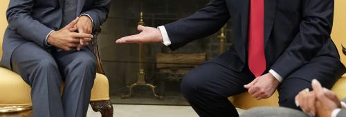 U.S. President Donald Trump greets Canadian Prime Minister Justin Trudeau in the Oval Office at the White House in Washington, U.S., October 11 2017. REUTERS/Jonathan Ernst - HP1EDAB1EV07F