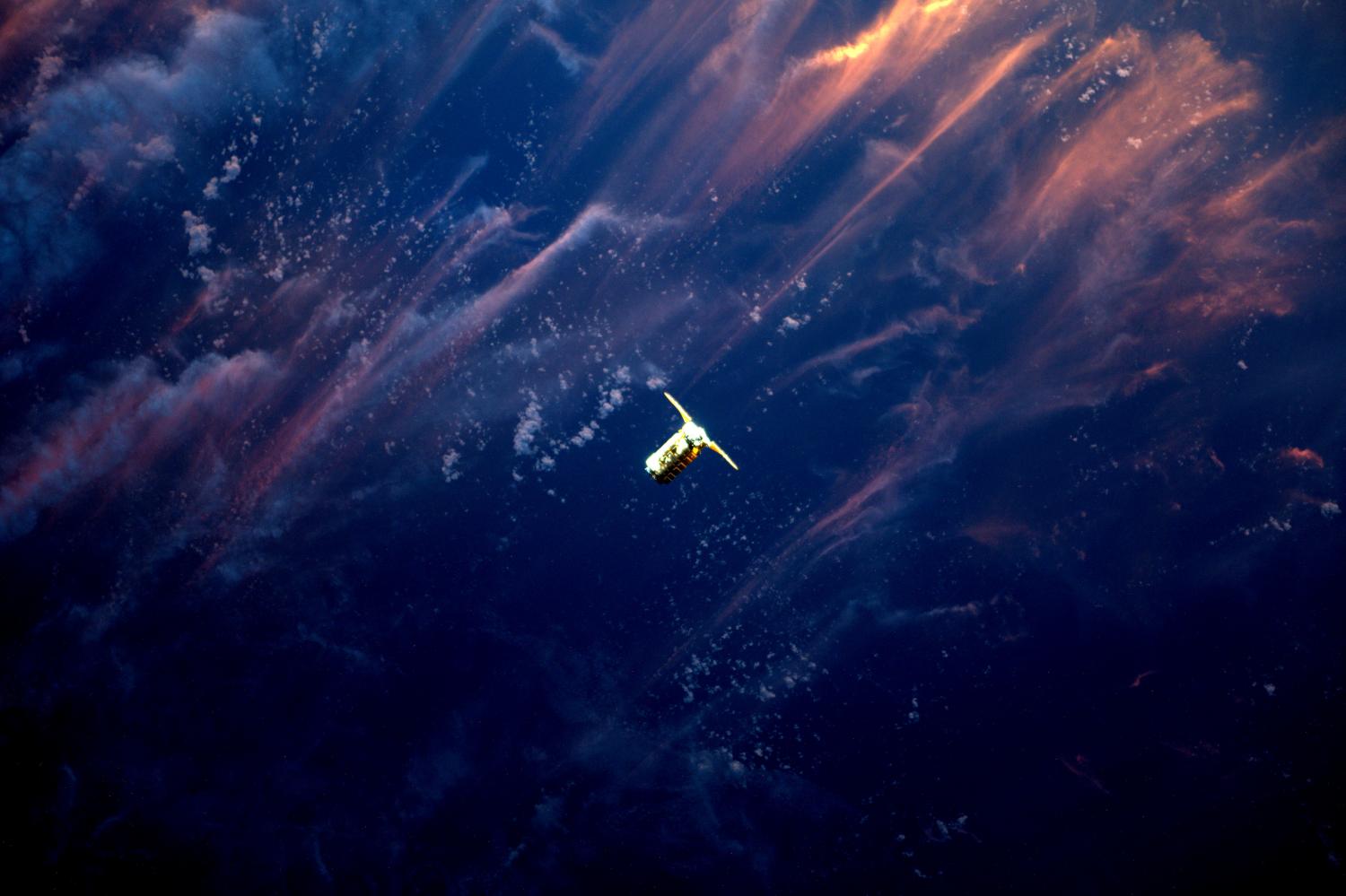 Expedition 51 Flight Engineer Thomas Pesquet of the European Space Agency photographed Orbital ATK's Cygnus spacecraft as it approached the International Space Station, April 22, 2017. Using the station's robotic Canadarm2, Cygnus was successfully captured by Pesquet and Commander Peggy Whitson at 6:05 a.m. EDT. The spacecrafts arrival brought more than 7,600 pounds of research and supplies to support Expedition 51 and 52.  NASA/ESA/Handout via REUTERS  ATTENTION EDITORS - THIS IMAGE WAS PROVIDED BY A THIRD PARTY - RC1C0F04C520