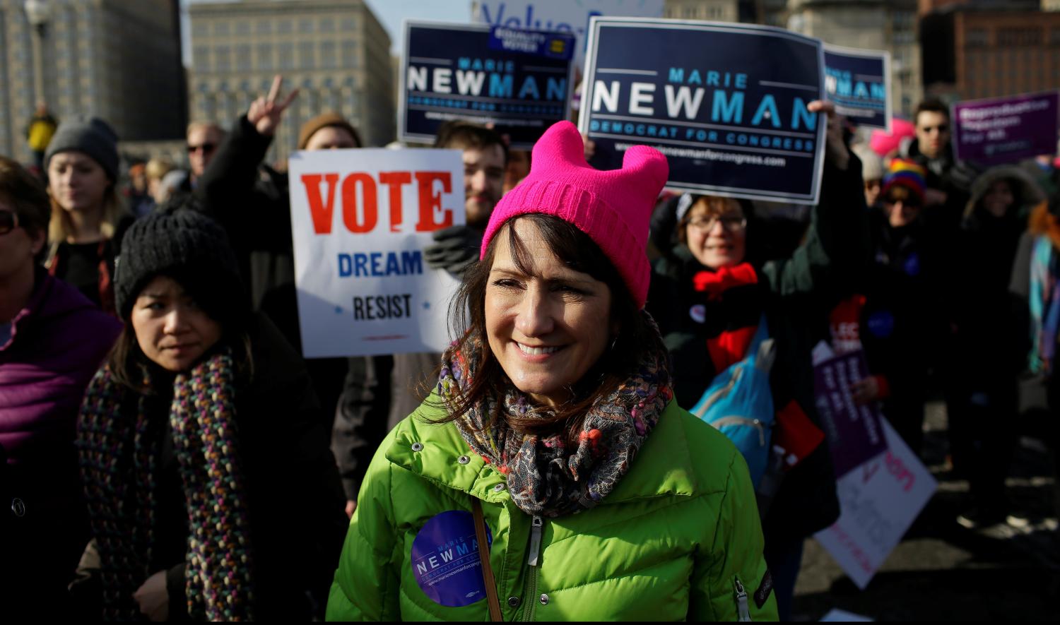 Illinois' 3rd Congressional District candidate for Congress, Marie Newman, attends the Women's March in Chicago, Illinois.