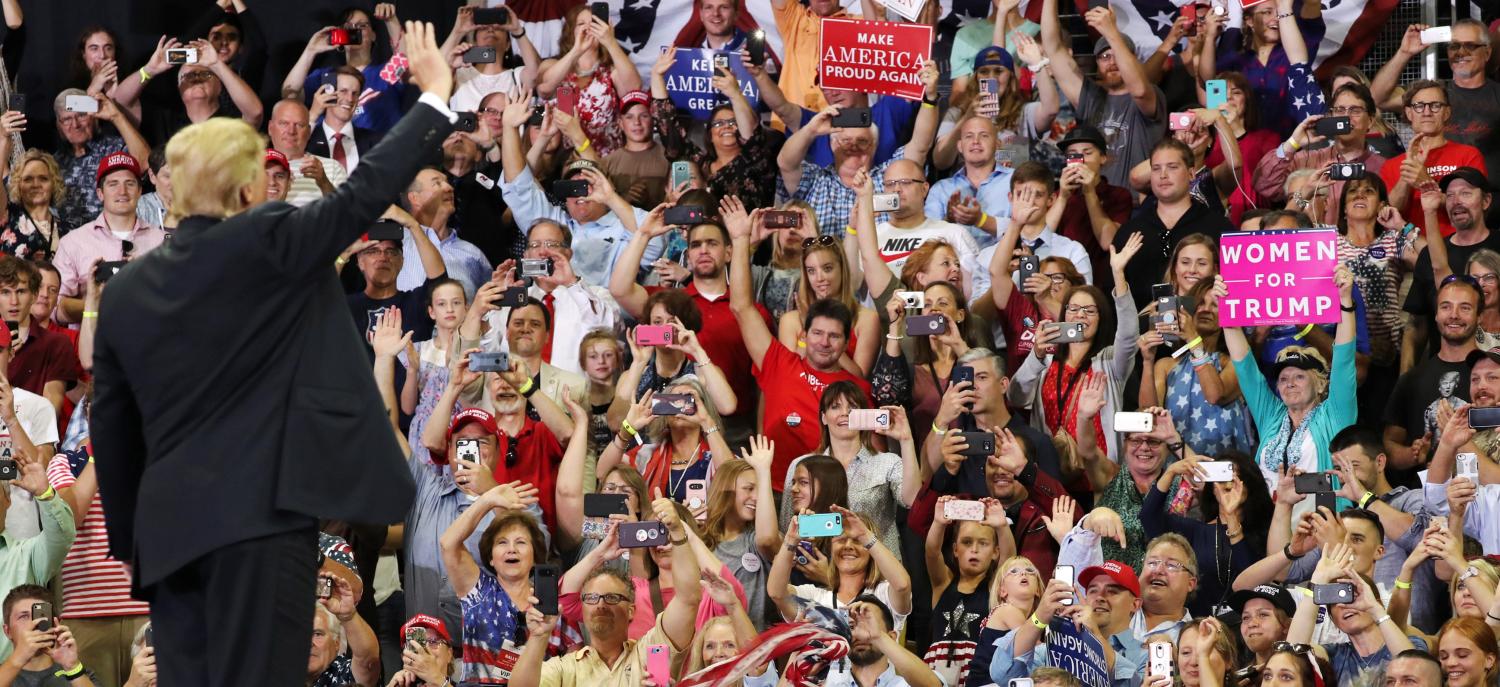 President Donald Trump holds a rally with supporters in Duluth, Minnesota.