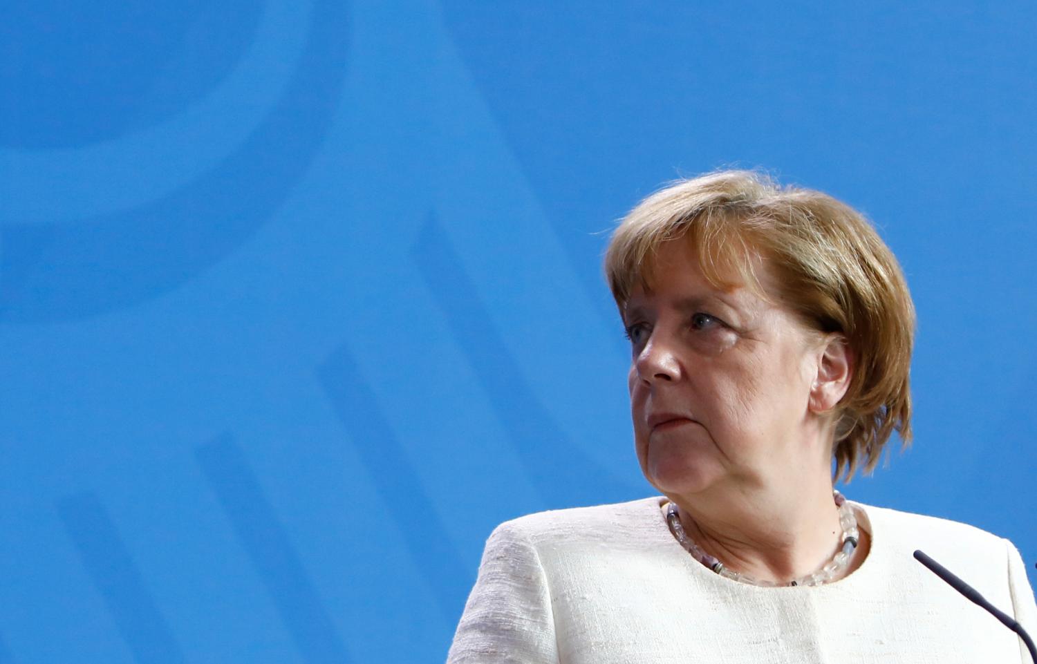 German Chancellor Angela Merkel looks on during a news conference in the chancellery in Berlin, Germany, June 12, 2018. REUTERS/Michele Tantussi - RC1F37C4F400