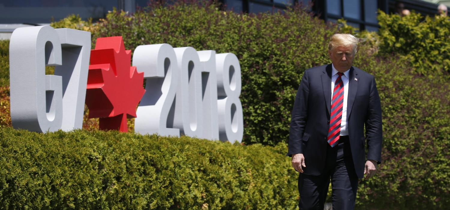 U.S. President Donald Trump arrives at the the G-7 summit in Charlevoix, Quebec, Canada, June 8, 2018. REUTERS/Leah Millis - HP1EE681A51XU