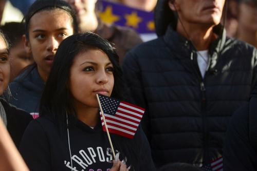 Latino leaders and immigration reform supporters gather at Farrand Field on the campus of the University of Colorado to launch "My Country, My Vote," a 12-month voter registration campaign to mobilize Colorado's Latino, immigrant and allied voters October 28, 2015. The rally was held ahead of a forum held by CNBC before the U.S. Republican presidential candidates debate in Boulder. REUTERS/Evan Semon    - GF20000037144