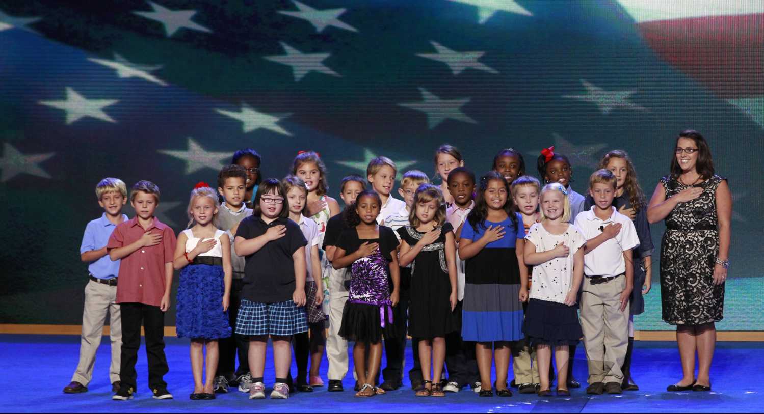 3rd grade class from the W.R. O'Dell Elementary School recite the Pledge of Allegiance.