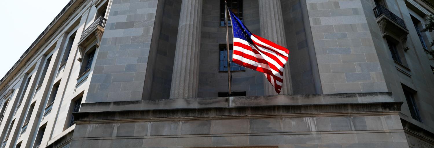 The U.S. Department of Justice headquarters building is seen after Deputy U.S. Attorney General Rod Rosenstein announced grand jury indictments of 12 Russian intelligence officers in special counsel Robert Mueller's Russia investigation in Washington, U.S., July 13, 2018. REUTERS/Leah Millis - RC189262E490