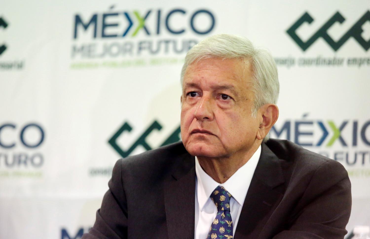 Mexico's President-elect Andres Manuel Lopez Obrador looks on during a news conference after a meeting with the Business Coordinating Council (CCE) in Mexico City, Mexico July 4, 2018. REUTERS/Daniel Becerril - RC15483FE6B0