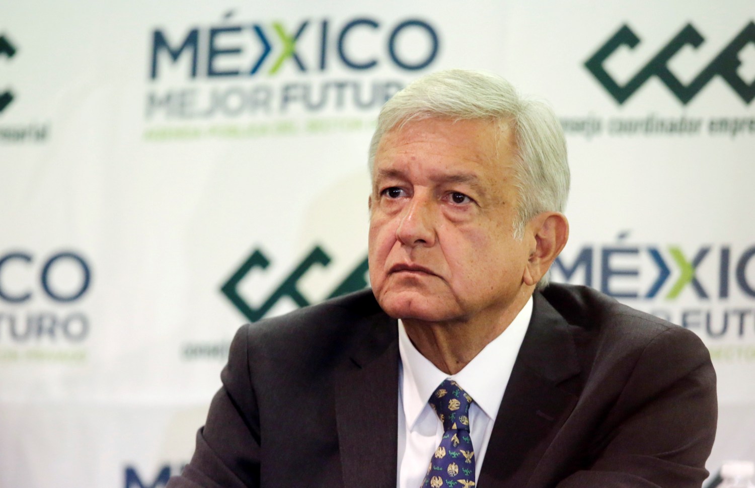 Mexico's President-elect Andres Manuel Lopez Obrador looks on during a news conference after a meeting with the Business Coordinating Council (CCE) in Mexico City, Mexico July 4, 2018. REUTERS/Daniel Becerril - RC15483FE6B0