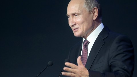 Russia's President Vladimir Putin delivers a speech as he attends the International Cybersecurity Congress in Moscow, Russia July 6, 2018. Sergei Chirikov/Pool via REUTERS - RC1FFDC47C00