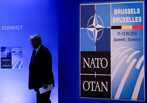 U.S. President Donald Trump arrives to hold a news conference after participating in the NATO Summit in Brussels, Belgium July 12, 2018. REUTERS/Yves Herman - RC1FC1274000