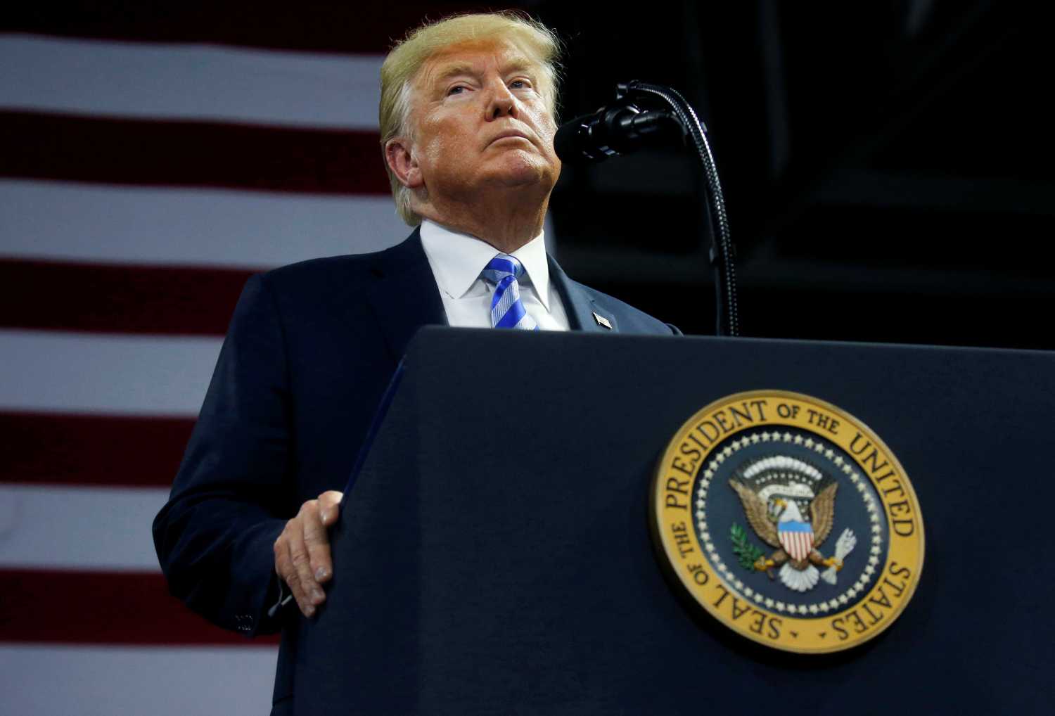 U.S. President Donald Trump speaks at a Make America Great Again rally at the Civic Center in Charleston, West Virginia, U.S., August 21, 2018. Picture taken August 21, 2018. REUTERS/Leah Millis - RC112CAB1E90