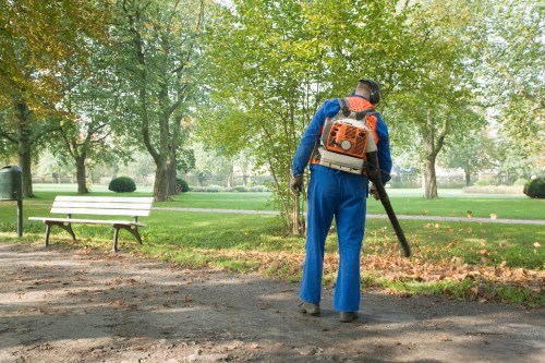 Worker cleaning up park