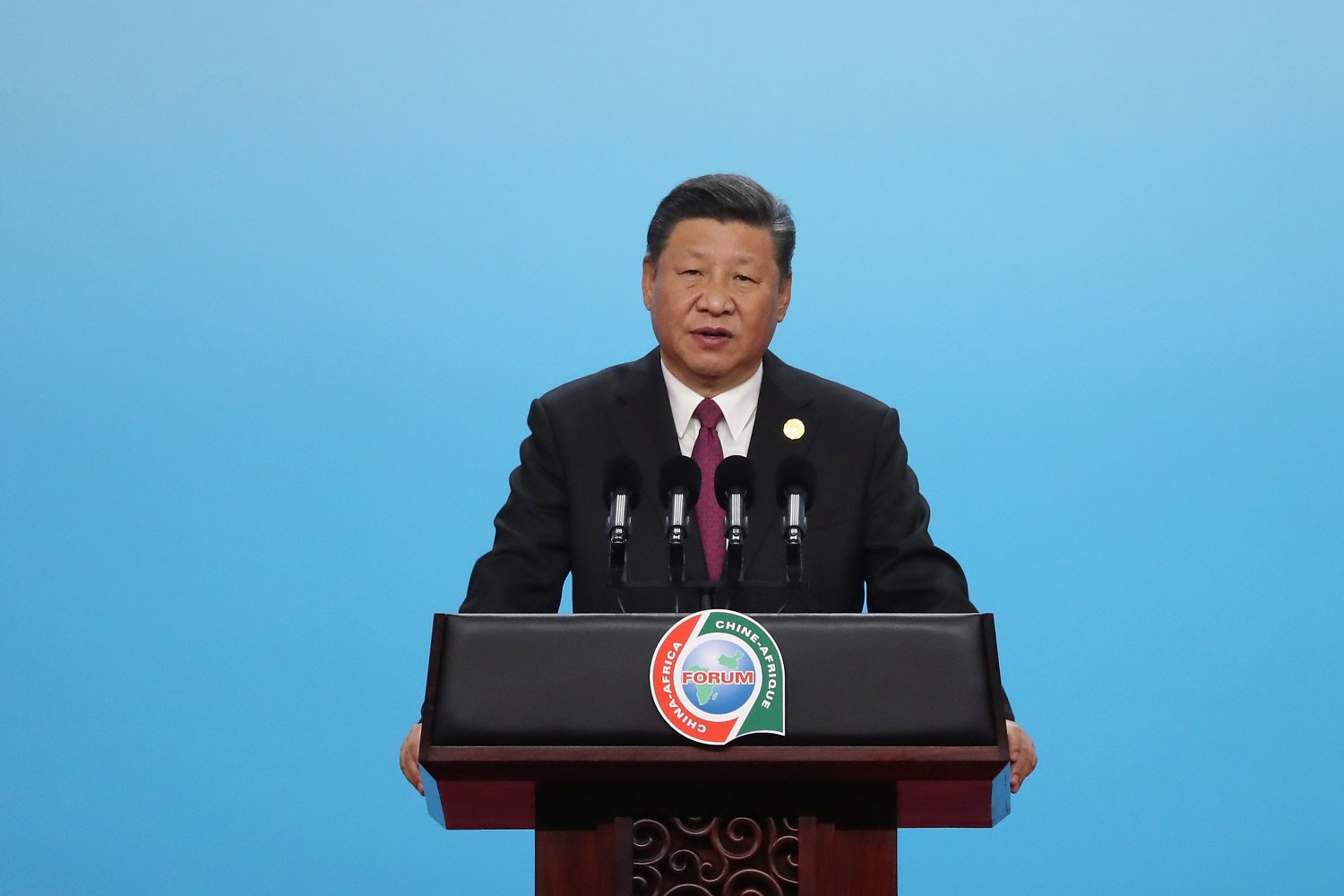 Chinese President Xi Jinping speaks during the High-level Dialogue between Chinese and African Leaders and Business and Industry Representatives at the sixth China-Africa Entrepreneur Conference at the Beijing National Convention Center in Beijing, China September 3, 2018. Lintao Zhang/Pool via REUTERS - RC1C7518E350