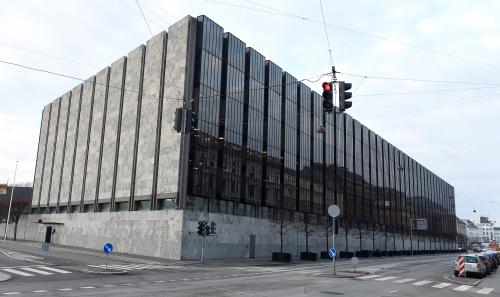 The Danish central bank, also known as Danish Nationalbank, is seen  in Copenhagen, January 22, 2015. The Danish central bank cut its key policy rate on Thursday for the second time this week to defend the crown's peg to the euro after the European Central Bank unveiled a stimulus package that weakened the single currency. REUTERS/Fabian Bimmer (DENMARK - Tags: BUSINESS) - GM1EB1N02TA01