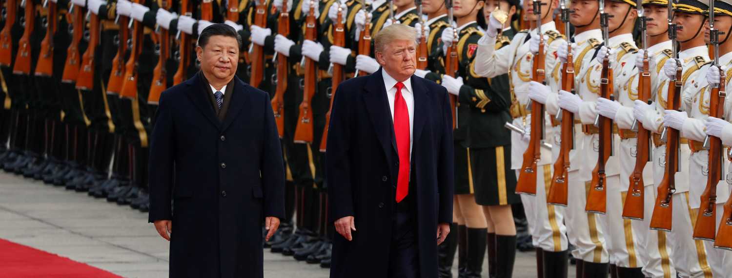 U.S. President Donald Trump takes part in a welcoming ceremony with China's President Xi Jinping in Beijing, China, November 9, 2017. REUTERS/Damir Sagolj - RC176D2FD4E0