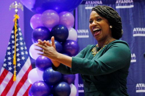 Democratic candidate for U.S. House of Representatives Ayanna Pressley takes the stage after winning the Democratic primary in Boston, Massachusetts, U.S., September 4, 2018.   REUTERS/Brian Snyder - RC18A8D36090