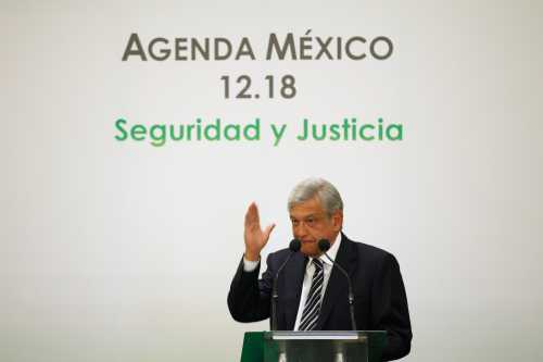“Andres Manuel Lopez Obrador, presidential candidate for the Party of the Democratic Revolution (PRD), speaks during a meeting on "Agenda Mexico 12.18, security and justice" in Mexico city.” April 2, 2012. REUTERS/Edgard Garrido (MEXICO - Tags: POLITICS)