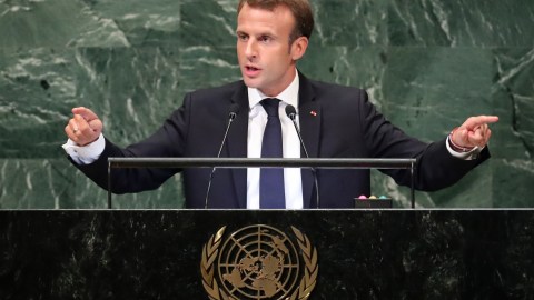 France's President Emmanuel Macron addresses the 73rd session of the United Nations General Assembly at U.N. headquarters in New York, U.S., September 25, 2018. REUTERS/Carlo Allegri - HP1EE9P1AE44M