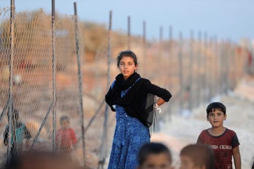 Newly displaced Syrian children arrive to a refugee camp in Atimah village, Idlib province, Syria September 11, 2018. REUTERS/ Khalil Ashawi - RC1969082B70