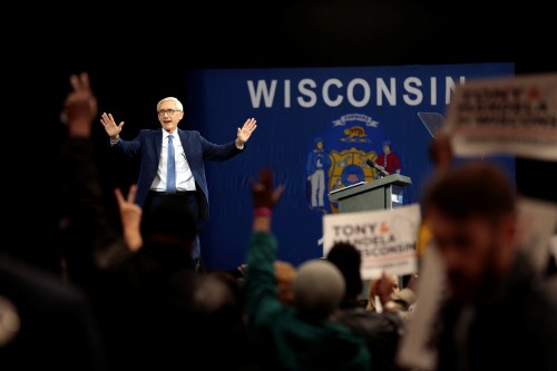 Gubernatorial Democratic candidate Tony Evers speaks at a rally attended by former U.S. President Barack Obama at North Division High School in Milwaukee, Wisconsin, U.S., October 26, 2018.     REUTERS/Sara Stathas - RC12473099A0