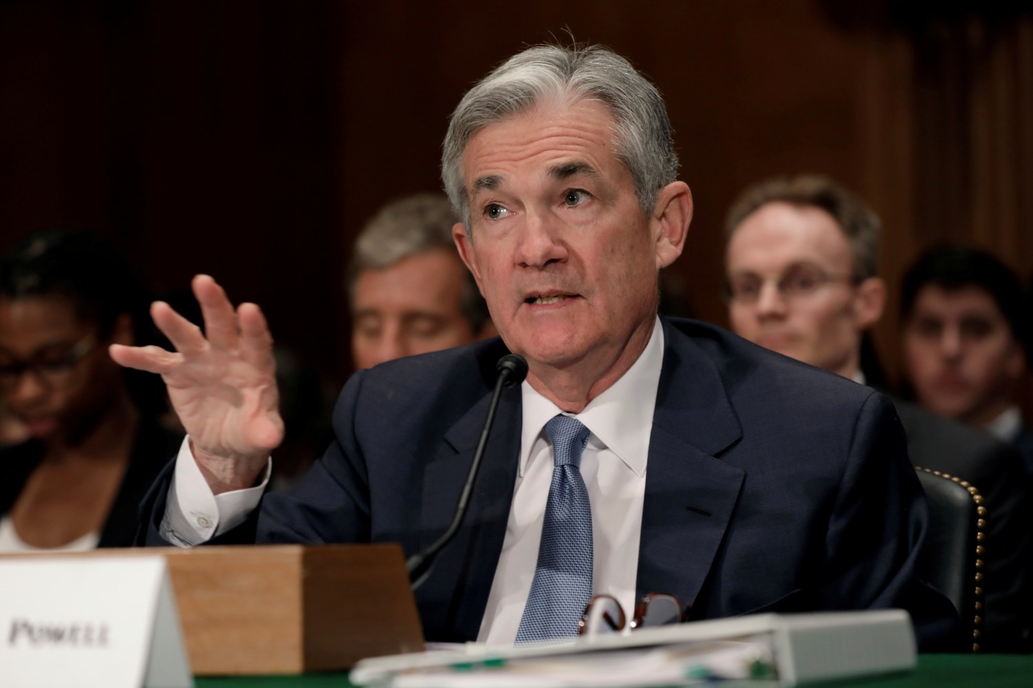 FILE PHOTO: Federal Reserve Board Chairman Jerome Powell testifies before a Senate Banking Housing and Urban Affairs Committee hearing on the The Semiannual Monetary Policy Report to the Congress, on Capitol Hill in Washington, DC, U.S., March 1, 2018. REUTERS/Yuri Gripas/File Photo - RC1CC0204A00