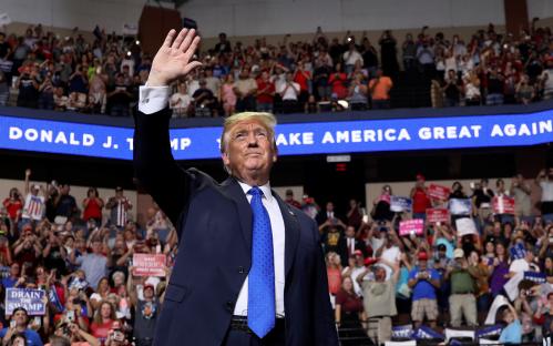 President Donald Trump rallies supporters during a Make America Great Again rally in Southaven, Mississippi.