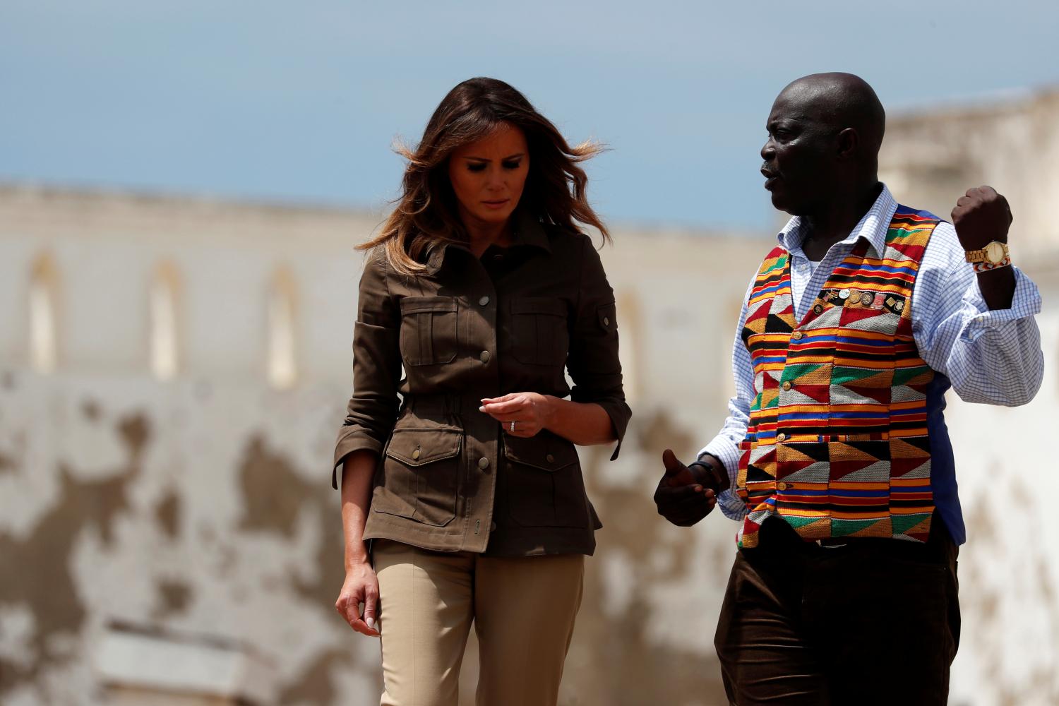 U.S. first lady Melania Trump tours Cape Coast Castle, Ghana, October 3, 2018. REUTERS/Carlo Allegri - RC12A76764A0