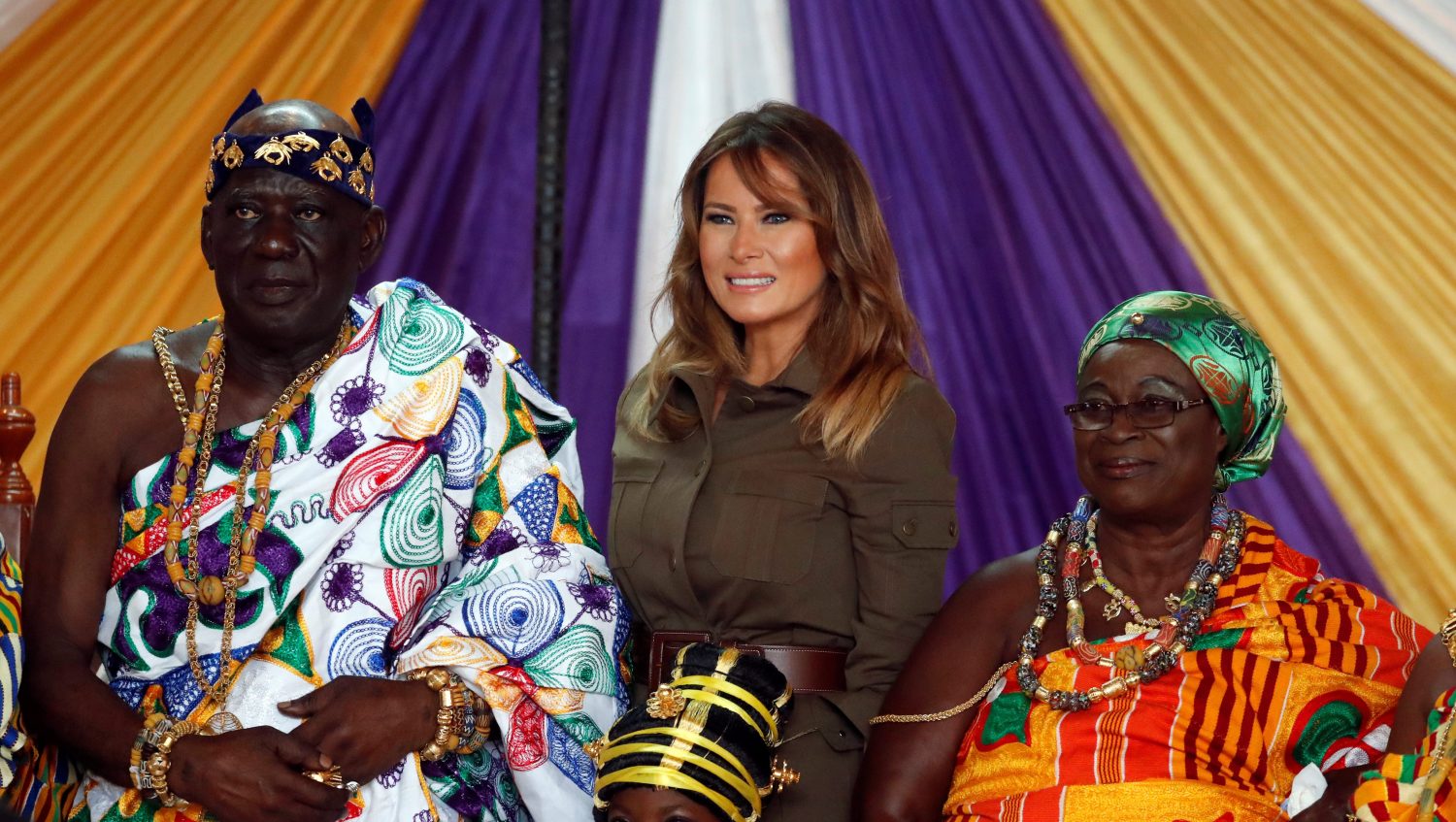 U.S. first lady Melania Trump poses for a photo during her visit to Cape Coast.