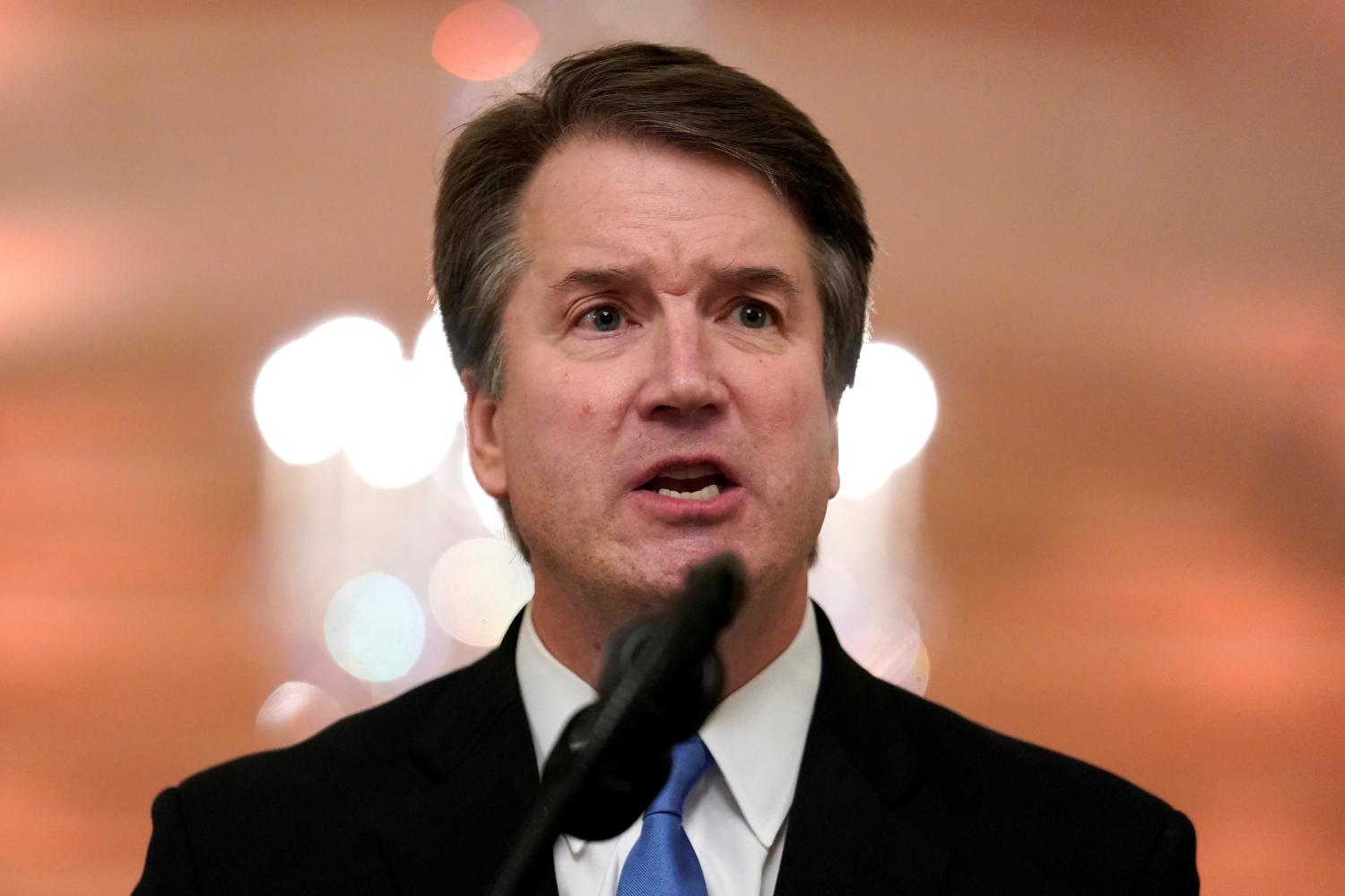 U.S. Supreme Court Associate Justice Brett Kavanaugh speaks during his ceremonial public swearing-in, in the East Room of the White House in Washington, U.S., October 8, 2018.  REUTERS/Jonathan Ernst     TPX IMAGES OF THE DAY - RC1B64C9CA90