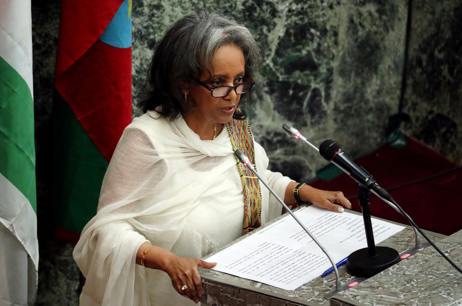 Newly elected President Sahle-Work Zewde addresses the House of Peoples' Representatives in Addis Ababa, Ethiopia October 25, 2018. REUTERS/Tiksa Negeri - RC121F910040