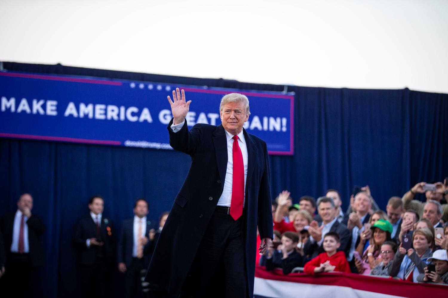 U.S. President Donald Trump arrives during a campaign rally in Southern Illinois.