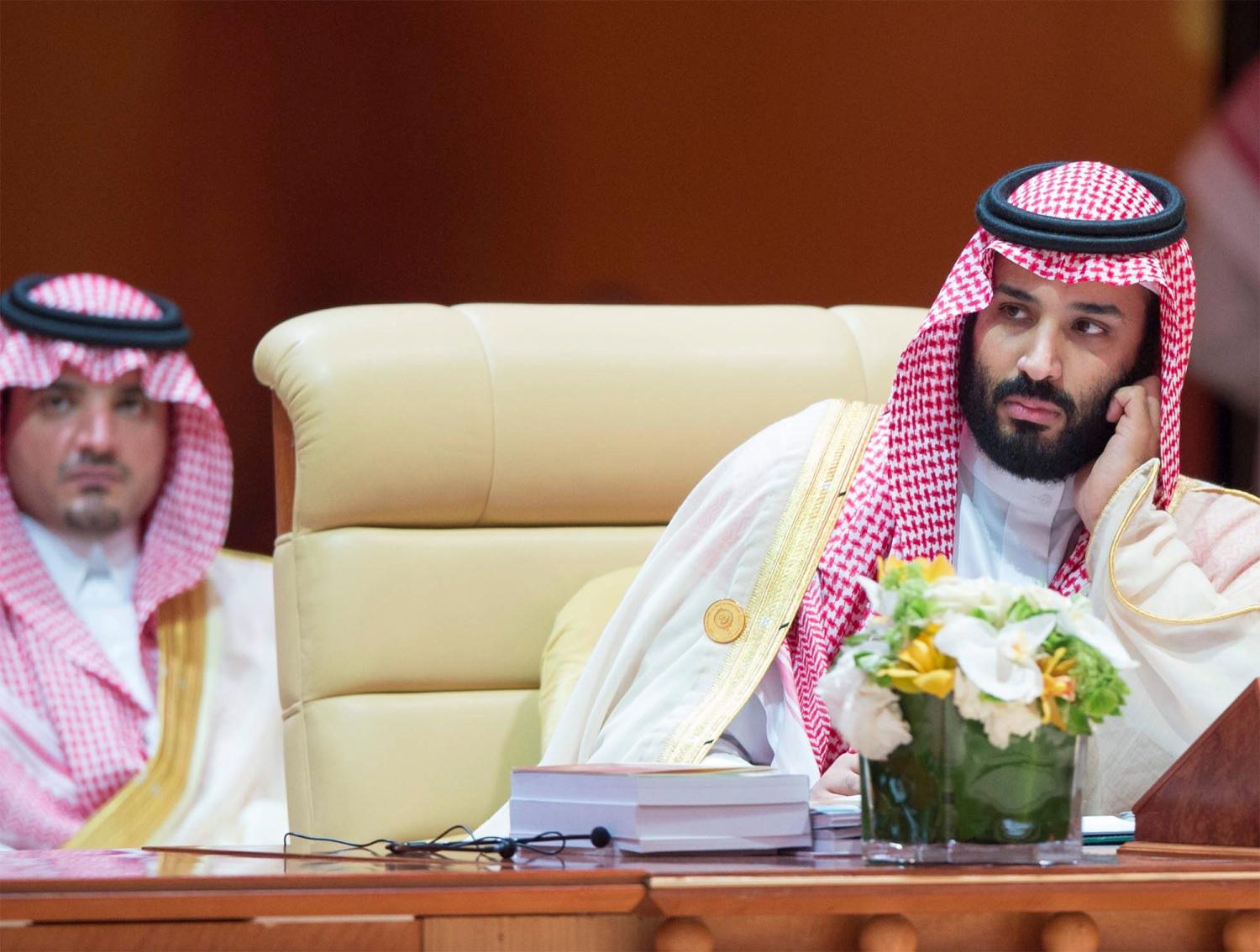 Saudi Arabia's Crown Prince Mohammed bin Salman attends during the 29th Arab Summit in Dhahran, Saudi Arabia April 15, 2018. Bandar Algaloud/Courtesy of Saudi Royal Court/Handout via REUTERS THIS IMAGE HAS BEEN SUPPLIED BY A THIRD PARTY. - RC162FAFE140
