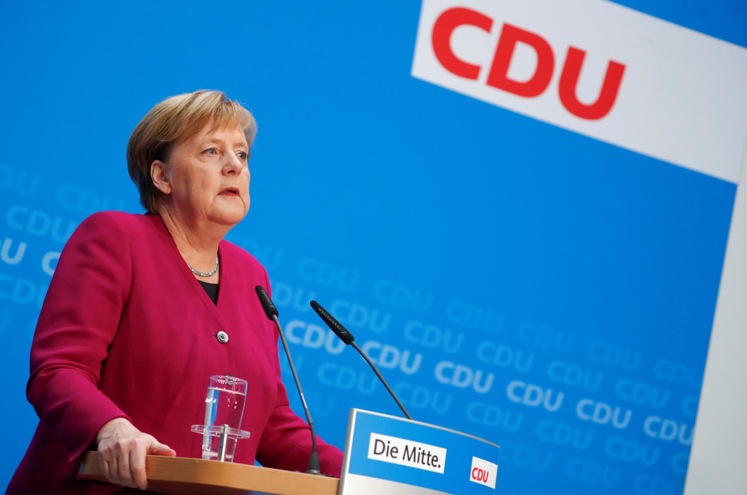 German Chancellor Angela Merkel speaks as she attends a news conference following the Hesse state election in Berlin, Germany, October 29, 2018. REUTERS/Hannibal Hanschke - RC1400EF7680