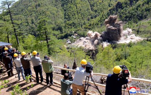 North Korea's nuclear test center was completely dismantled in accordance with the decision of the 3rd Plenary Meeting of the 7th General Conference of the Workers' Party of Korea in this undated photo released by North Korea's Korean Central News Agency (KCNA) in Pyongyang May 24, 2018. KCNA/via REUTERS ATTENTION EDITORS - THIS PICTURE WAS PROVIDED BY A THIRD PARTY. REUTERS IS UNABLE TO INDEPENDENTLY VERIFY THE AUTHENTICITY, CONTENT, LOCATION OR DATE OF THIS IMAGE. NO THIRD PARTY SALES. SOUTH KOREA OUT.     TPX IMAGES OF THE DAY - RC11B3054080