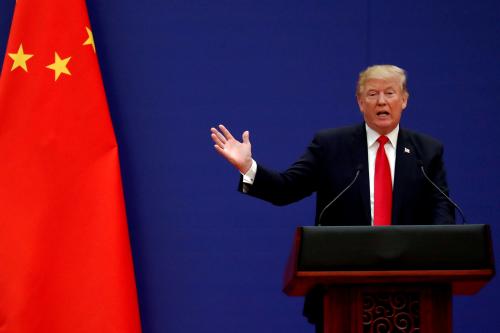 FILE PHOTO: FILE PHOTO: U.S. President Donald Trump delivers his speech as he and China's President Xi Jinping meet business leaders at the Great Hall of the People in Beijing, China, November 9, 2017. REUTERS/Damir Sagolj/File Photo - RC14E55F28A0/File Photo - RC1164453C40