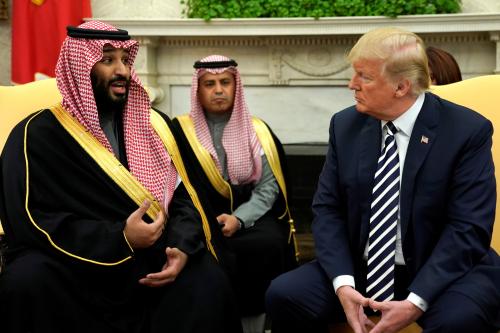 Saudi Arabia's Crown Prince Mohammed bin Salman delivers remarks as U.S. President Donald Trump welcomes him in the Oval Office at the White House in Washington, U.S. March 20, 2018.  REUTERS/Jonathan Ernst - RC1BA9175240